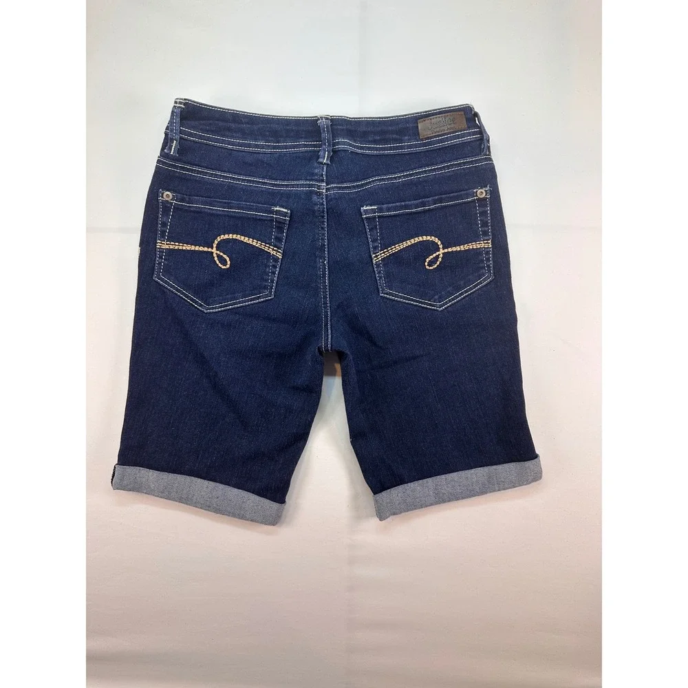 Justice Premium Jeans Girls Dark Wash Denim Bermuda Shorts Size 14R Cuffed Hem